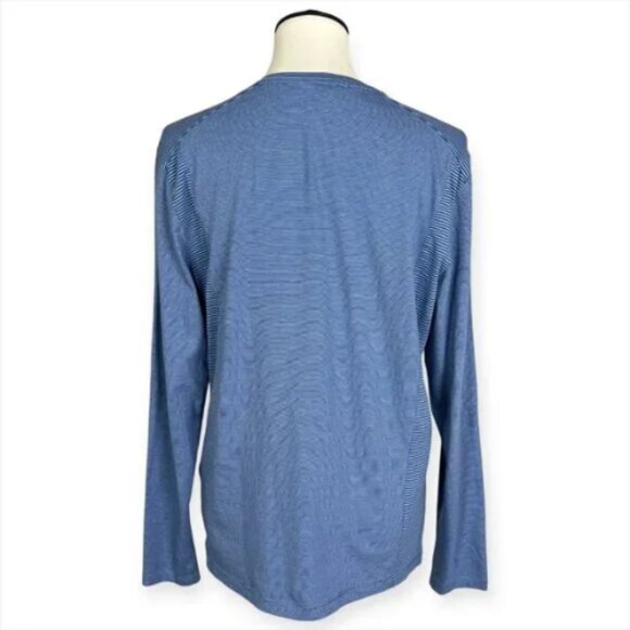 Calvin Klein Long Sleeve V-Neck 100% Cotton‎ Tee Blue Striped Quality Basic Sz M - Picture 3 of 7